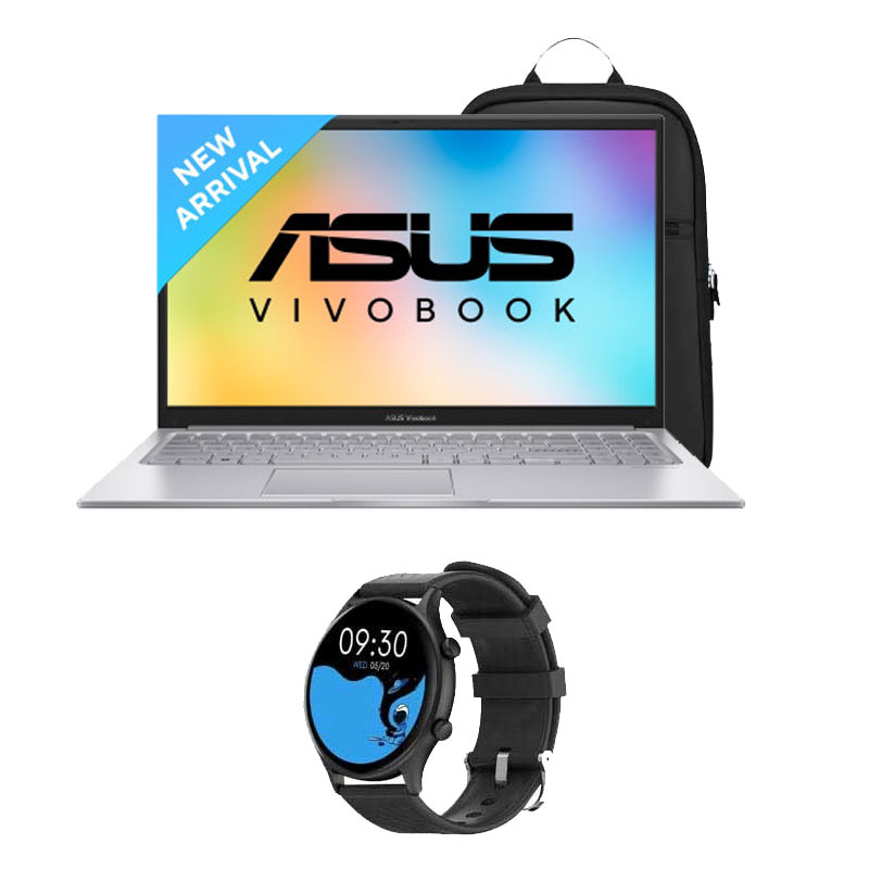 Picture of Asus Vivobook Go 15 - 12th Gen Intel Core i3-1215U 15.6" X1504ZA-NJ322WS Thin & Light Laptop (8GB/ 512GB SSD/ Full HD Display/ Intel UHD Graphics/ Windows 11 Home/ MS Office/ 1Year Warranty/ Cool Silver/ 1.70kg) + Smart Watch+ Laptop Bag